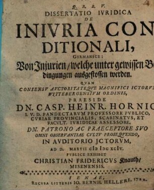 Diss. iur. de iniuria conditionali