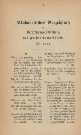 Alphabetisches Verzeichniß der Verordnungs-Sammlung des Fürstenthums Lübeck. XII. Band