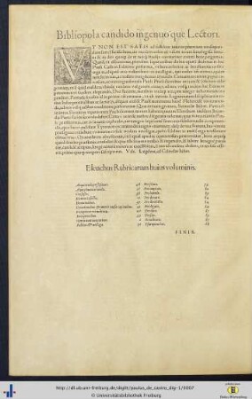 Elenchus Rubricarum huius voluminis.
