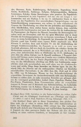 240-241 [Rezension] Durst, Bernhard, Inwiefern ist die Eucharistiefeier ein wahres Opfer Christi und der Gläubigen?