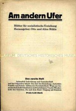 Heft 2 aus der Reihe "Blätter für sozialistische Erziehung"
