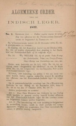 Algemeene orders voor het indisch leger. 1877. No. 1 - No. 81