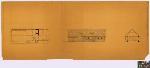 Johannisberg ([Landkreis Habelschwerdt]): Haus Alois Oballa, Klessengrund 20. Haupthaus (Grundriss [des Erdgeschosses], Seiten-Ansicht, Querschnitt)