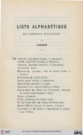 Liste alphabétique des membres titulaires