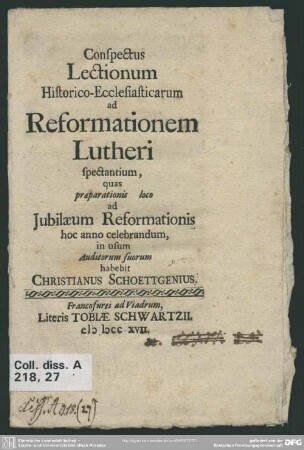 Conspectus Lectionum Historico-Ecclesiasticarum ad Reformationem Lutheri spectantium
