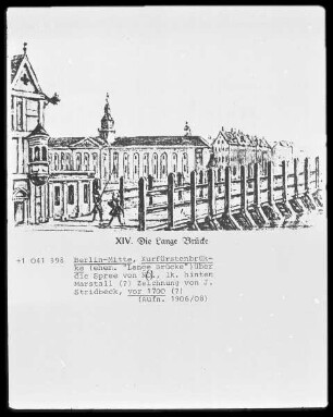 Berlin-Mitte, Kurfürstenbrücke (ehemals "Lange Brücke") über die Spree von N(O), links hinten Marstall?
