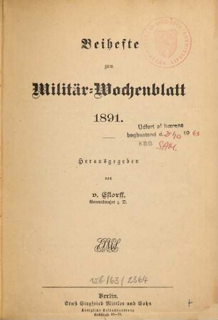 Militär-Wochenblatt. Beiheft : unabhängige Zeitschr. für d. dt. Wehrmacht. 1891,[1]