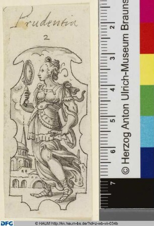 Prudentia (2) (aus einer Reihe von sechs Tugenden), Entwurf für Deckelpokal