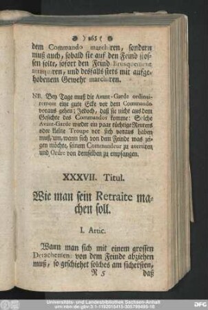 XXXVII. Titul. Wie man sein Retraite machen soll.