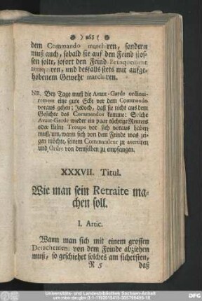 XXXVII. Titul. Wie man sein Retraite machen soll.