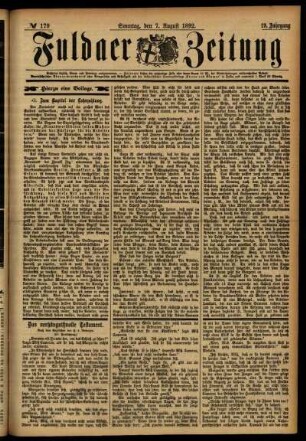 Erste Ausgabe vom Sonntag, den 07. August 1892.