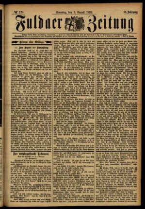Erste Ausgabe vom Sonntag, den 07. August 1892.