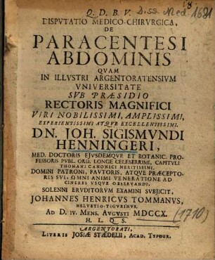 Dispvtatio Medico-Chirvrgica, De Paracentesi Abdominis