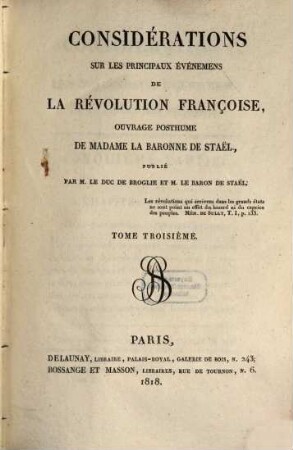 Considérations sur les principaux événemens de la révolution françoise : ouvrage posthume. 3