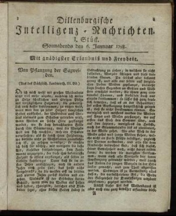 I. Stück. Sonnabends den 6. Jannuar 1798.