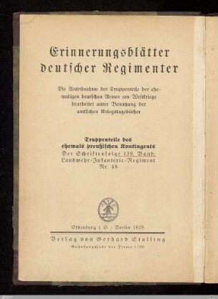 Das Landwehr-Infanterie-Regiment Nr. 48 im Weltkriege