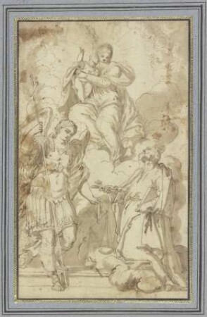 Madonna in Wolken, verehrt vom Erzengel Michael und dem Heiligen Petrus