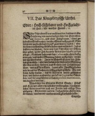 VII. Das Königsbergische Urthel