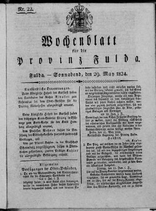 Nr. 22, Ausgabe vom 29. Mai 1824