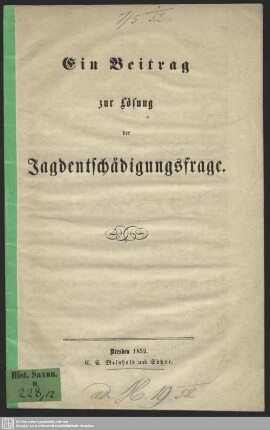Ein Beitrag zur Lösung der Jagdentschädigungsfrage