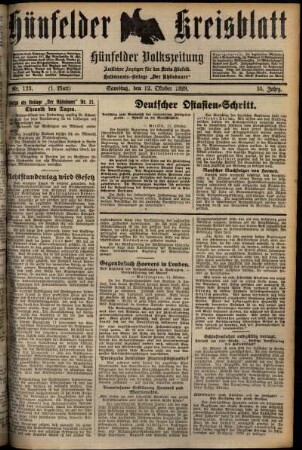 Erste Ausgabe vom Samstag, den 12. Oktober 1929.