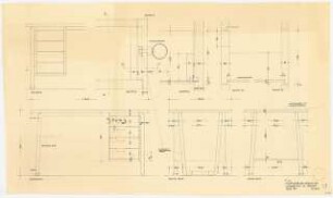 Technische Universität Berlin Hauptgebäude: 3. OG, Bibliothek. Detailzeichnungen eines Schreibtisches im Lesesaal, 1:5 und 1:1