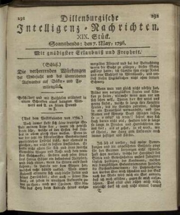 XIX. Stück. Sonnabends: den 7. May 1796.