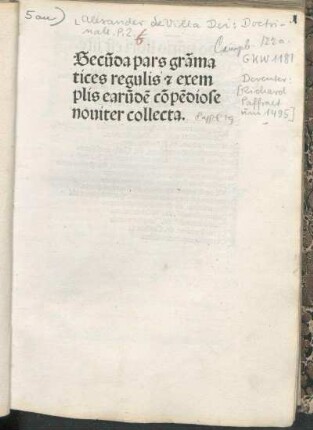 Ps. 2: Secu[n]da pars gra[m]matices regulis regulis [et] exemplis earu[m] de co[m]pe[n]dio se nouiter collecta.
