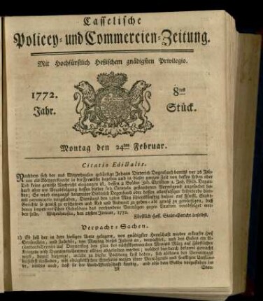 8tes Stueck, Montag den 24ten Februar 1772