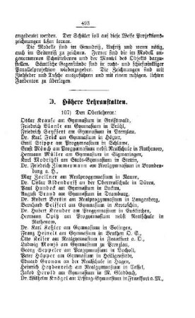 Beilegung des Charakters als Professor an Oberlehrer höherer Lehranstalten. Bekanntmachung : [D. Höhere Lehranstalten]