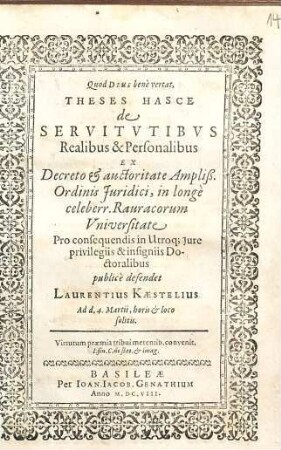 Theses hasce de servitutibus realibus & personalibus