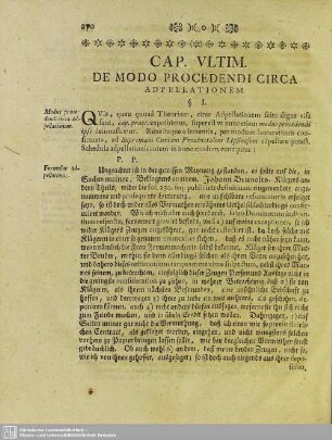Cap. Ultim. De Modo Procedendi Circa Adpellationem