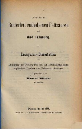 Über die im Butterfett enthaltenen Fettsäuren und ihre Trennung