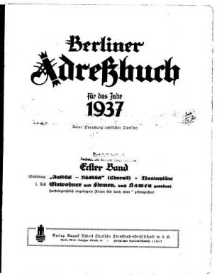 1937: Berliner Adreßbuch : für das Jahr ... : unter Benutzung amtlicher Quellen
