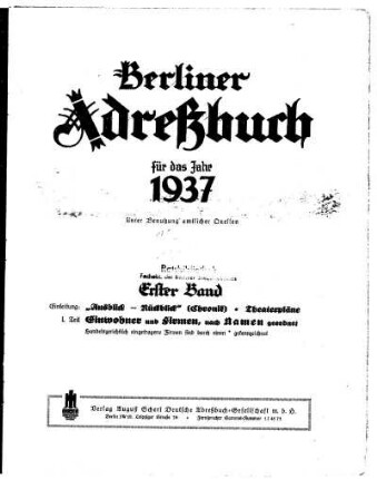 1937: Berliner Adreßbuch : für das Jahr ... : unter Benutzung amtlicher Quellen