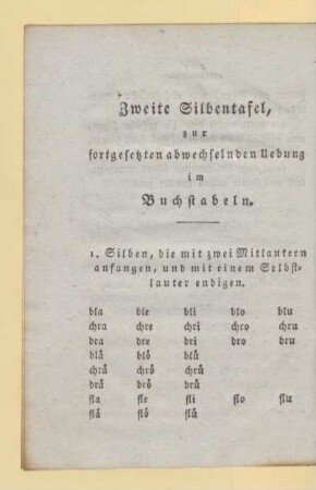 Zweite Silbentafel, zur fortgesetzten abwechselnden Uebung im Buchstabeln