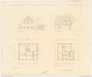 Schloss Sophienhof in Mecklenburg: Grundriss Erd- und Obergeschoss, Ansichten 1:100