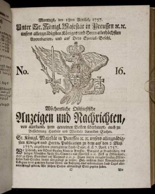 No. 16. Montags, den 18ten Aprilis, 1757.