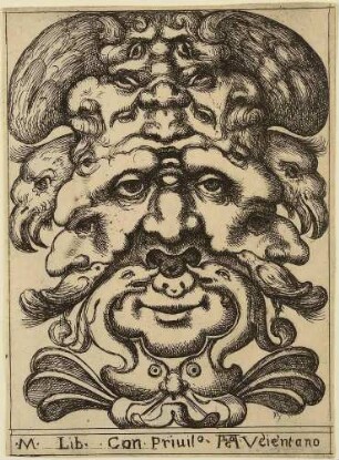 Groteske Maske, aus: Serie di Mascheroni cavatti dall'antico che per la prima volta escono in luce intagliati in rame (R., Venenziano Monaldini, 1781)