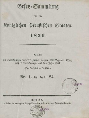 1836: Gesetzsammlung für die Königlich-Preußischen Staaten