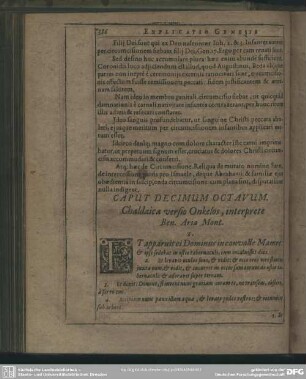 Caput Decimum Octavum. Chaldaica versio Onkelos, interprete Ben. Aria Mont.