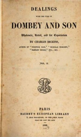 Dealings with the firm of Dombey and Son, wholesale, retail, and for exportation, 2