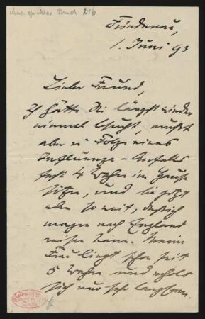 Brief an Philipp Spitta : 01.06.1893