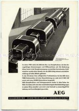 Werbeschrift der AEG Berlin für die Dampfturbiner