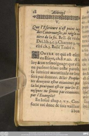 V. Que l'Escriture n'est point iuge des Controverses, ni reigle entiere de la foi. ...
