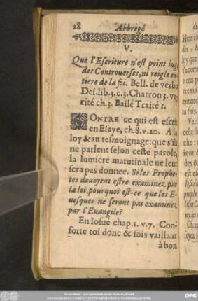 V. Que l'Escriture n'est point iuge des Controverses, ni reigle entiere de la foi. ...
