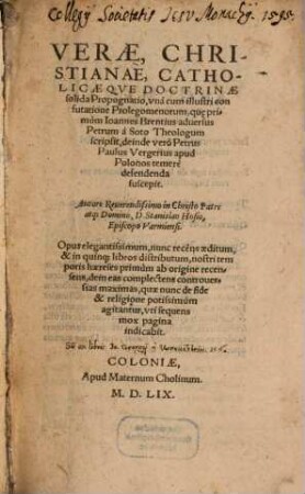 Verae catholicae doctrinae ... propugnatio