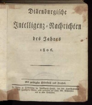 1806: Dillenburgische Intelligenz-Nachrichten, des Jahres