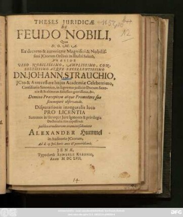 Theses Iuridicae De Feudo Nobili