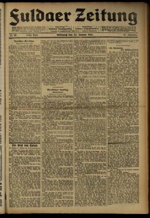Erste Ausgabe vom Mittwoch, den 22. Januar 1913.